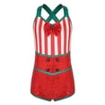 thumbnail image 1 of Doomiva Girls Santa Striped One Piece Gymnastics Leotard Shiny X Back Dance Jumpsuits Red 14, 1 of 6