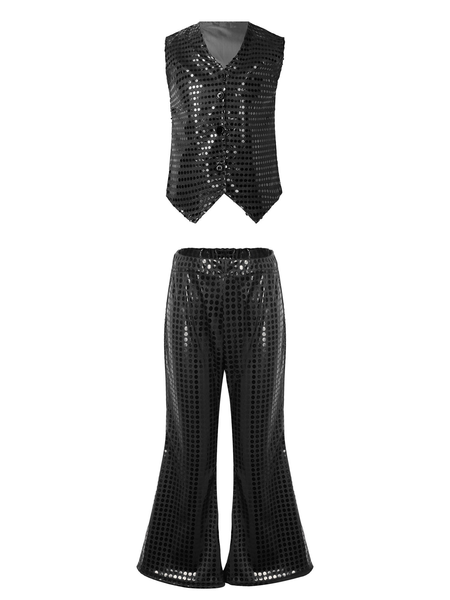 Girls' Sparkly Sequin Dance Pants – High Waisted Flared Leggings For Hip Hop & Jazz