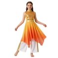 thumbnail image 1 of Doomiva Girls Sequin Sleeveless Lyrical Praise Dance Dress Asymmetrical Hem Worship Liturgical Tunic Overlay with Pants Gold 10, 1 of 7
