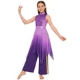 thumbnail image 1 of Doomiva Girls Sequin Sleeveless Lyrical Praise Dance Dress Asymmetrical Hem Worship Liturgical Tunic Overlay with Pants Purple 6, 1 of 7