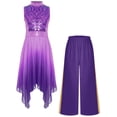 thumbnail image 1 of Doomiva Girls Sequin Sleeveless Lyrical Praise Dance Dress Asymmetrical Hem Worship Liturgical Tunic Overlay with Pants Purple 6, 1 of 4
