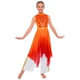 thumbnail image 1 of Doomiva Girls Sequin Sleeveless Lyrical Praise Dance Dress Asymmetrical Hem Worship Liturgical Tunic Overlay with Pants Red 6, 1 of 7