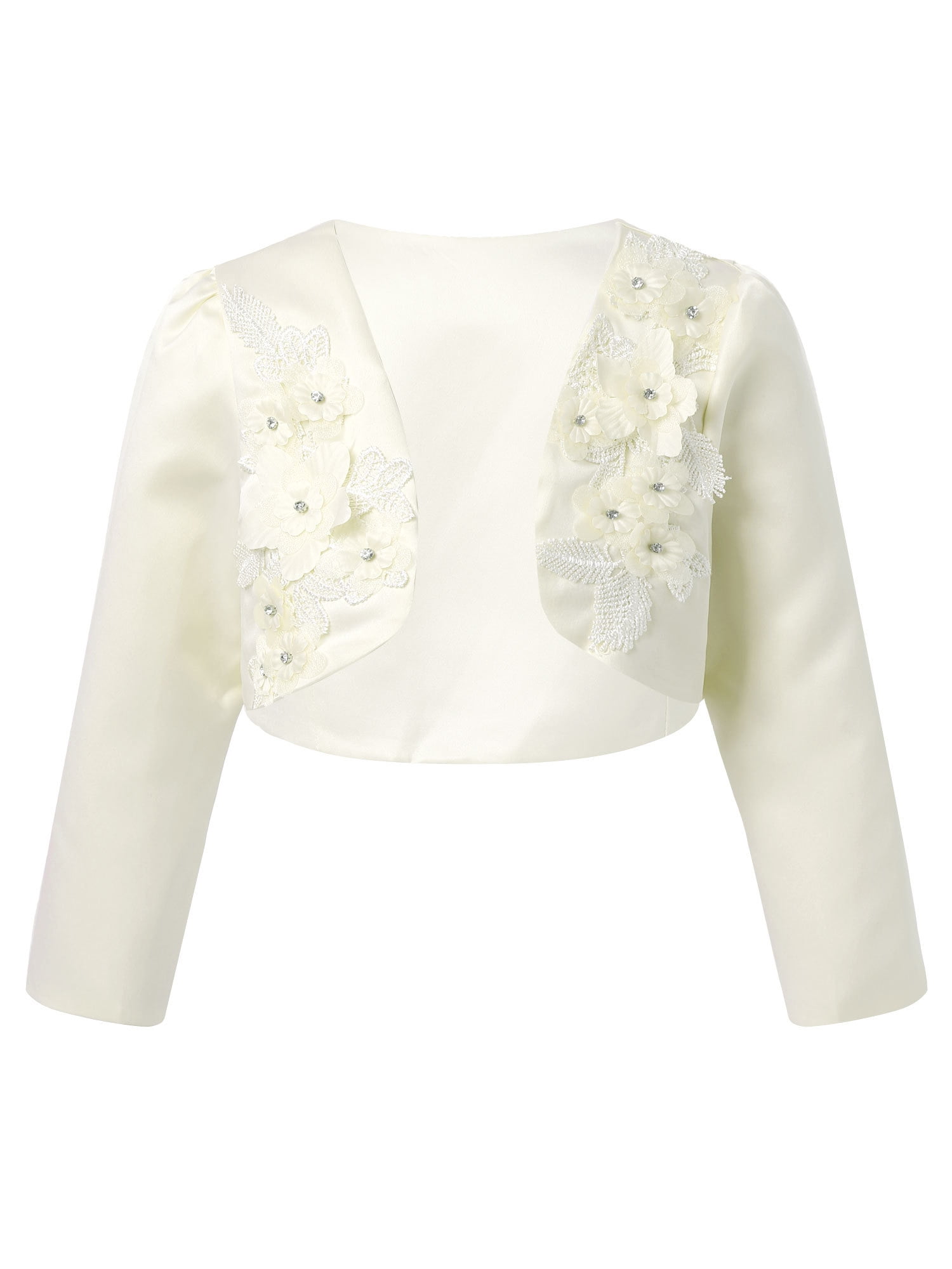 Doomiva Girls Shrug Embroidered Flowers Diamonds Cardigan Long Sleeve