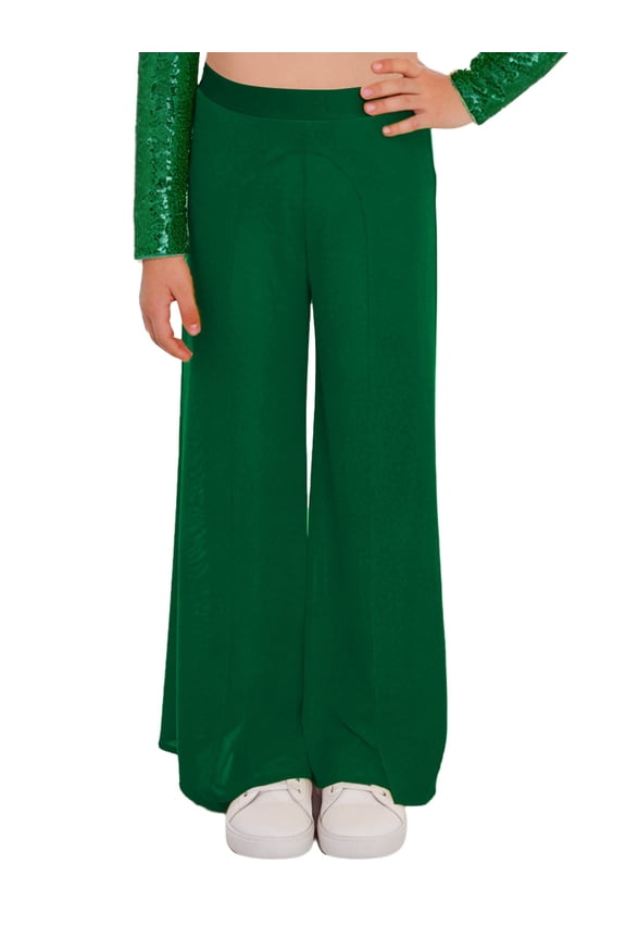 Girls Solid Color Jazz Hip Hop Belly Dance Trousers Flowy Mesh Performance Dancewear Lyrical Dance Pants Green 16