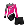 thumbnail image 1 of Doomiva Girls Sparkly Rhinestone Long Sleeve Gymnastics Dance Leotard Bodysuit with Shorts Set Hot Pink 12, 1 of 7