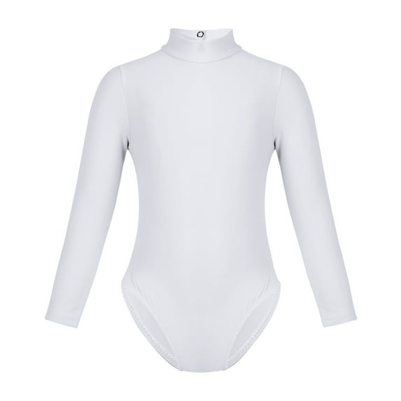 Doomiva Girls Turtle Neck Long Sleeve Stretch Leotard for Gymnastics Ballet Dance Sports Tops White L