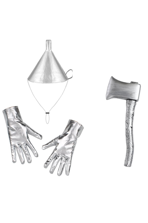 Glow in The Dark Tin Man Kit Funnel Hat with shiny Heart Brooch for Nighttime Hat Axe and Short Gloves One Size