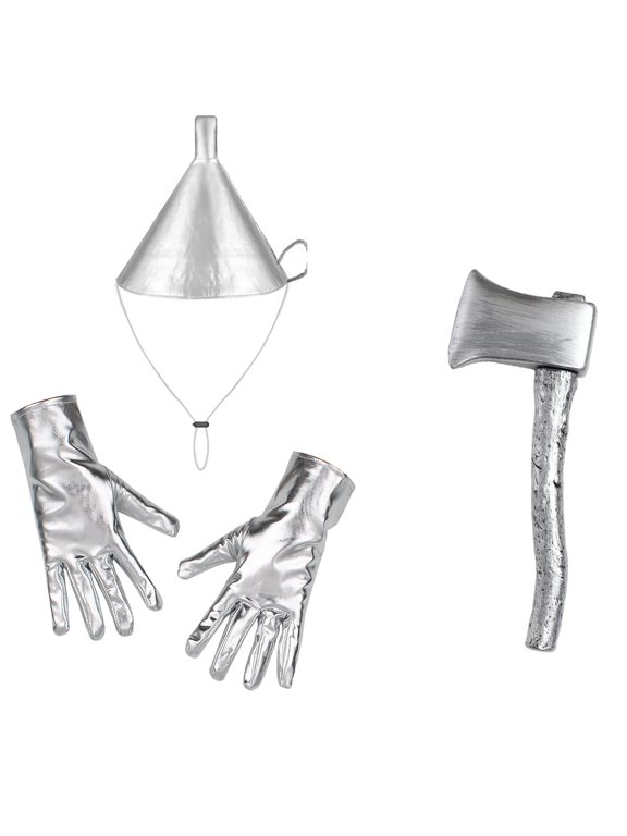 Glow in The Dark Tin Man Kit Funnel Hat with shiny Heart Brooch for Nighttime Hat Axe and Short Gloves One Size