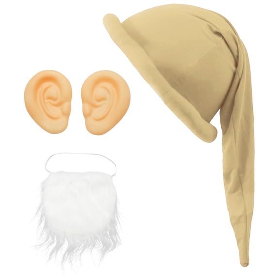 Doomiva Gnome Dwarf outfits Accessories - Gnome Hat Beard Big Ears Dwarf Fancy Dress For Fairy Tale Red One Size