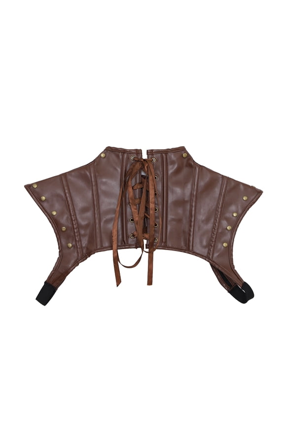 Gothic PU Leather Crop Top with Metal Buckle Steampunk Lace-up Shoulder Wrap Carnival Festival Umber XXL