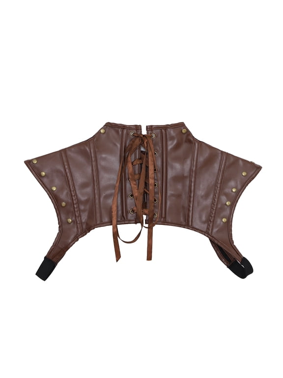 Gothic PU Leather Crop Top with Metal Buckle Steampunk Lace-up Shoulder Wrap Carnival Festival Umber XXL