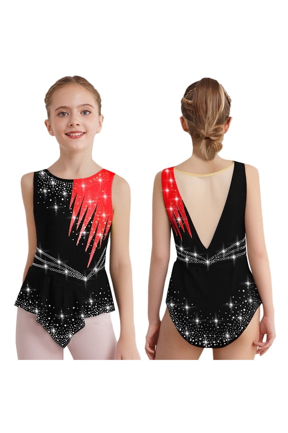 Gymnastics Leotards for Kids Girls Sparkle Sleeveless One Piece Tumbling Ballet Dance Unitard Biketard Dancewear Red 6