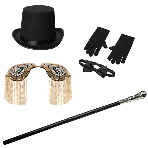 Doomiva Halloween Circus Ringmaster Costume Set Tassels Shoulder Boards Top Hat Gloves Bow Tie Black Whip Party Fancy Dress Clubwear Carnival Type C One Size