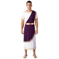 thumbnail image 1 of Doomiva Halloween Mens Ancient Greek Toga Short Sleeve Gold Roman Robe Caesar Party Masquerade Purple XXL, 1 of 7