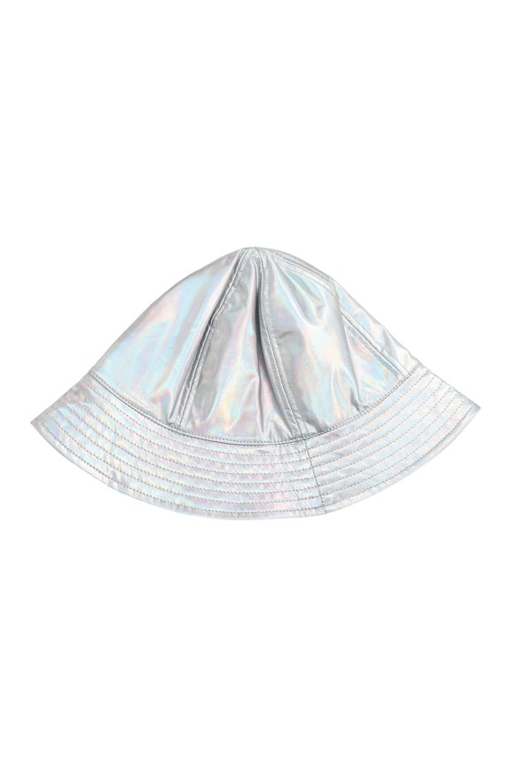 Holographic Bucket Hat for Women Trendy Metallic Finish Foldable Cap with Sun Protection Silver B One Size