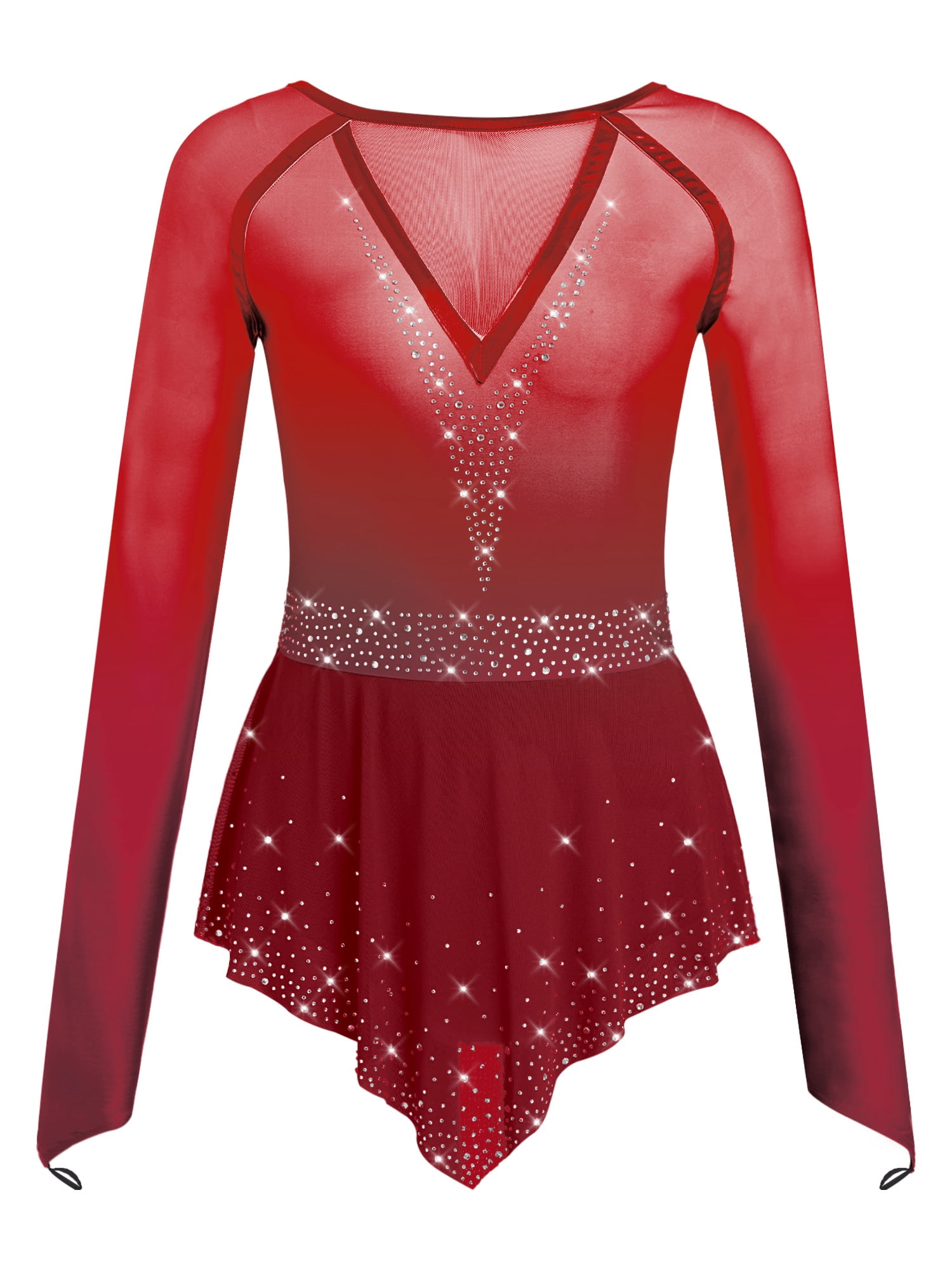 Doomiva Ice Figure Skating Dress for Women Long Sleeves Gradient Color ...