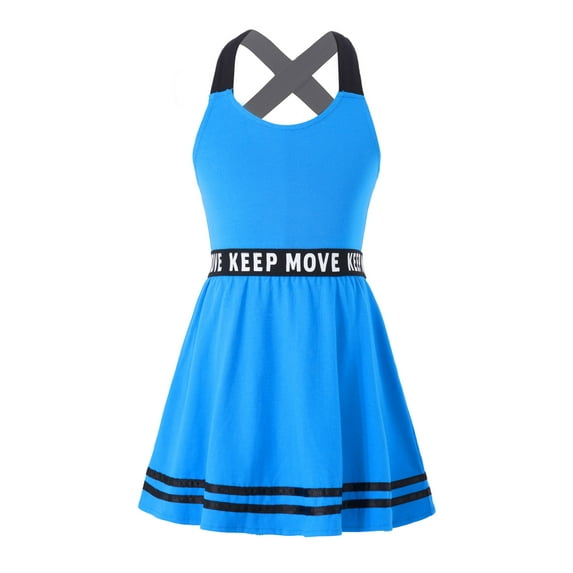 Doomiva Kid Girls Tennis Golf Dress Sleeveless School Sport Dress Sportswear Blue 8