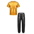 thumbnail image 1 of Doomiva Kids Boy Girls Jazz Hip-hop Dance Costumes Shiny Metallic Crop Tops and Joggers Pants Gold&Black 10, 1 of 5