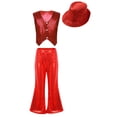 thumbnail image 1 of Doomiva Kids Boys Girls Latin Jazz Modern Dance Outfits Sleeveless Sparkly Vest Waistcoat with Flared Pants Hat Set Red 6-7, 1 of 5