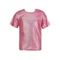thumbnail image 1 of Doomiva Kids Boys Girls Shiny Metallic T-Shirt Short Sleeve Jazz Dance Top Performance Costume Rose Red 15-16, 1 of 7