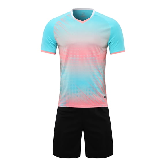 Doomiva Kids Boys Girls Soccer Basketball Uniform Jerseys Outfits Practice Sports Shirts and Shorts Light Blue 2XS