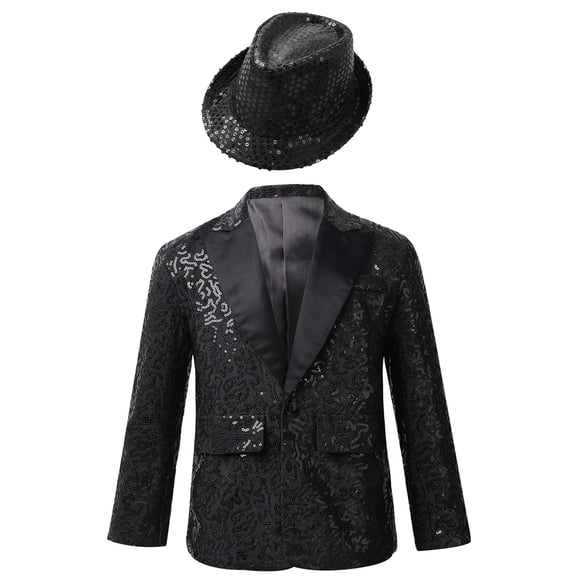 Doomiva Kids Boys Lapel Collar Blazer Jacket Coat Tuxedo Formal Wedding Party Costume with Hat Black 6
