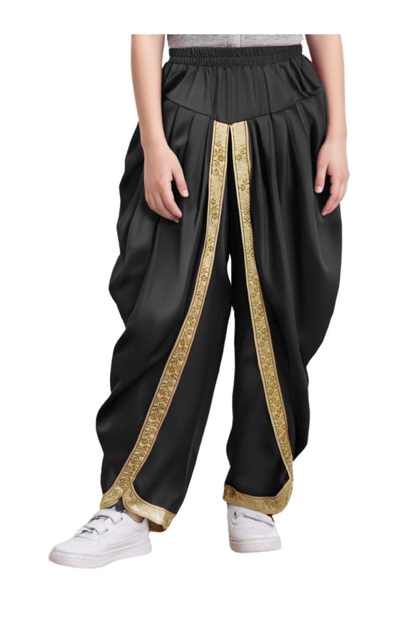 Kids Boys Satin Dhoti Pants India Hippie Dance Harem Trousers for Hallo ween Carnival Party Fancy Dress Balls Black 8