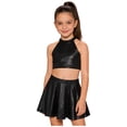thumbnail image 1 of Doomiva Kids Cheer Outfit Hip Hop Dance Sets Shiny Skirt And Top Set for Cheerleading Competitions Performance Black 10-14, 1 of 5