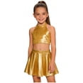 thumbnail image 1 of Doomiva Kids Cheer Outfit Hip Hop Dance Sets Shiny Skirt And Top Set for Cheerleading Competitions Performance Gold 6-10, 1 of 5