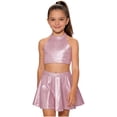 thumbnail image 1 of Doomiva Kids Cheer Outfit Hip Hop Dance Sets Shiny Skirt And Top Set for Cheerleading Competitions Performance Pink 6-10, 1 of 5