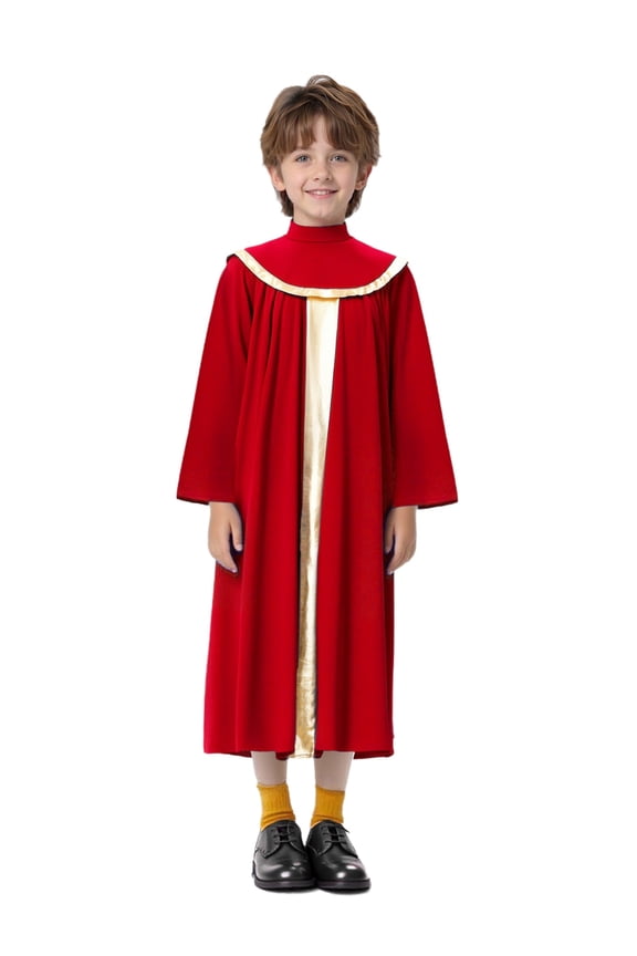 Kids Church Choir Robe Boys Girls Graduation Gown Long Sleeve Judge Baptism Robe Praise Dance Dress Red 6