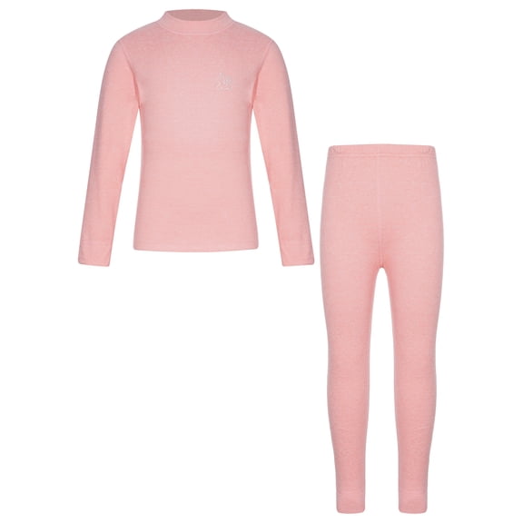 Doomiva Kids Compression Shirts and Pants Long Johns Fleece Lined Thermal Underwear Set Gym Workout Pink 110
