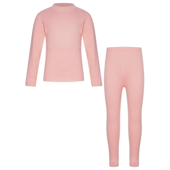 Doomiva Kids Compression Shirts and Pants Long Johns Fleece Lined Thermal Underwear Set Gym Workout Pink 130