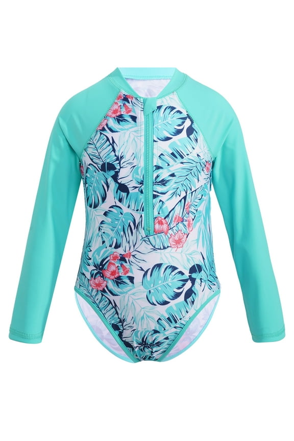Kids Girl Long Sleeve Rash Guard Swimsuit Bathing Suit UV Protection Mint Green 10