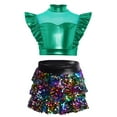 thumbnail image 1 of Doomiva Kids Girl's 2 Pcs Hip Hop Jazz Dance Outfits Sequin Metallic Crop Tops and Culottes Skirts Set Ballet Dancewear Green 12, 1 of 4
