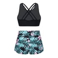 thumbnail image 1 of Doomiva Kids Girls 2 Pcs Active Sets Swim Dance Sports Outfit Crisscross Crop Top with Booty Shorts Athletic Swimsuit Gymnastics Bodysuit A-Black&Green 16, 1 of 4