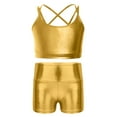 thumbnail image 1 of Doomiva Kids Girls 2 Piece Dance Outfits Crisscross Strappy Crop Tops And Shorts Set for Gymnastics Dancing Sportwear Gold 10, 1 of 5