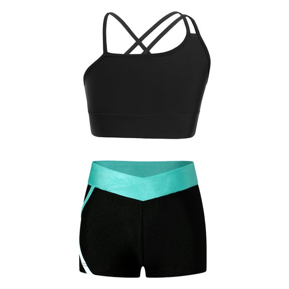 Doomiva Kids Girls 2 Pieces Dance Outfits Camisole Crop Tank Tops and Booty Shorts Set for Ballet Lake Green 12