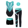 thumbnail image 1 of Doomiva Kids Girls 4 Piece Gymnastic Leotard Outfits Ballet Dance Unitards with Shorts Leggings and Hair Tie Set Blue Green 8, 1 of 9