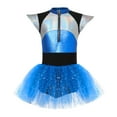 thumbnail image 1 of Doomiva Kids Girls Alien Halloween Dress-up Cap Sleeve Metallic Tutu Dresses Leotard Outer Space Man Robot Dancewear Blue 14, 1 of 5