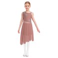 thumbnail image 1 of Doomiva Kids Girls Asymmetrical Lyrical Dance Dress Rhinestones Flower Pattern Side Slit Ballet Dancewear Dusty Pink 14, 1 of 6