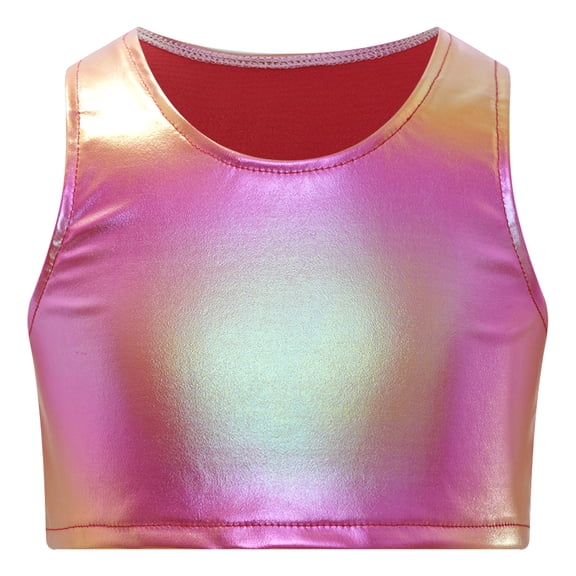 Doomiva Kids Girls Athletic Shirt Jazz Dance Crop Tops Sequins Dancewear Stage Performance Tank Vest Red S