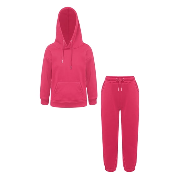 Doomiva Kids Girls Boys Sport Hooded Sweatwear Long Sleeve Pullover Hoodie with Pants Set Tracksuit Hot Pink 4-5