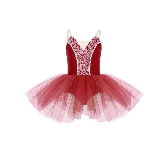 Doomiva Kids Girls Camisole Ballet Leotard Tutu Skirt Swan Lake Fancy Princess Dance Dress Ballerina Outfit Burgundy 6