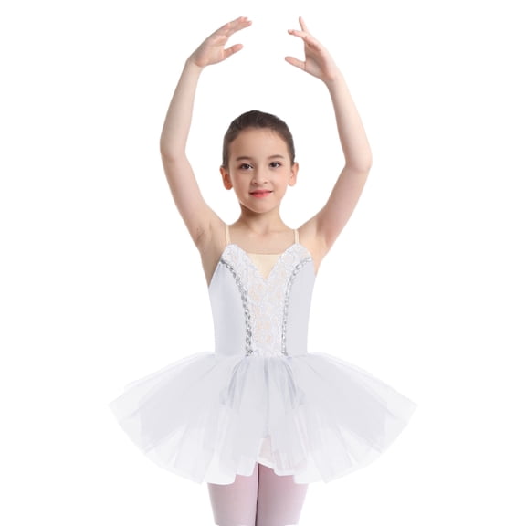 Doomiva Kids Girls Camisole Ballet Leotard Tutu Skirt Swan Lake Fancy Princess Dance Dress Ballerina Outfit White 16
