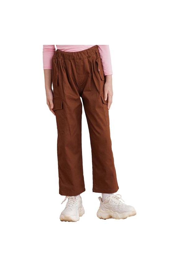 Kids Girls Casual Athletic Cargo Pants Hip Hop Dance Trousers Joggers Sweatpants Brown 14