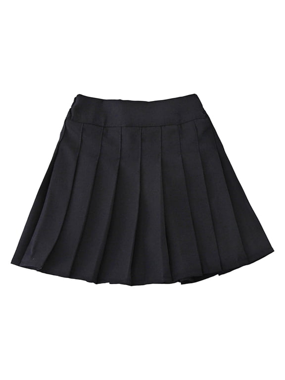 Kids Girls Casual School Uniform Skirts High Waist A-Line Skater Tennis Scooters Pleated Skorts Mini Skirts Black 130/L