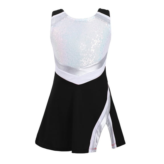 Doomiva Kids Girls Cheer Leader Outfits Sequins Dance Dress Dancing Athletic Suit Black 8