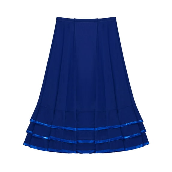 Doomiva Kids Girls Chiffon Tiered Full Circle Skirt Latin Lyrical Flamenco Ballroom Dance Skirt Dancewear Blue 8