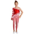 thumbnail image 1 of Doomiva Kids Girls Christmas Candy Cane Dancewear Shiny Sequins One Shoulder Sleeve Ruffles Jumpsuit Bodysuit Red 14, 1 of 5